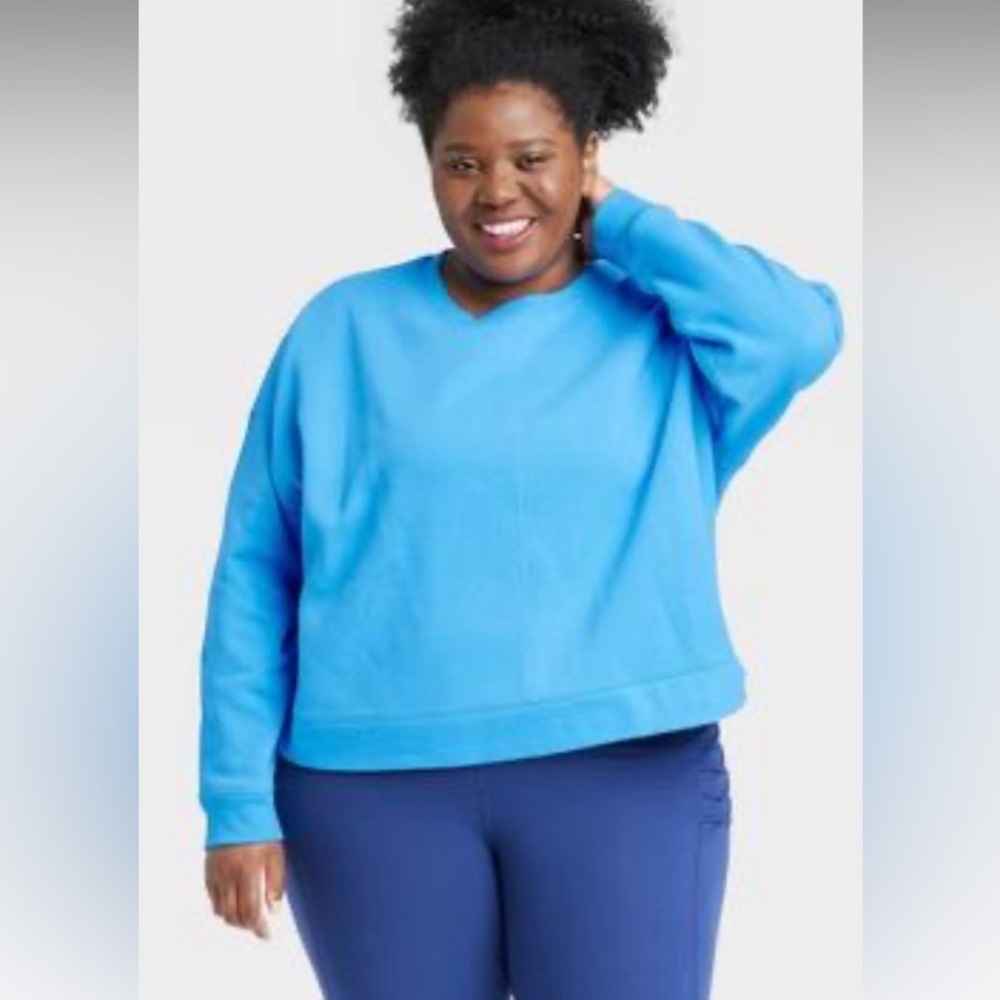 Women's Plus Size Cotton Fleece Crewneck Cropped Sweatshirt - All in Motion 1X